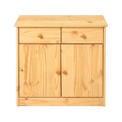 Produktbild von Möbilia Kommode aus Kiefer Massivholz – Natur lackiert – 2 Türen, 2 Schubladen – 81 x 35 x 75 cm