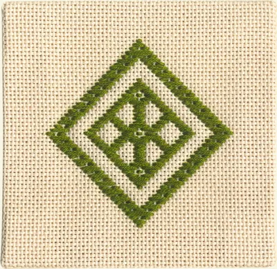 Image de Olympus Kogin kit de broderie "Starter Set pour débutants, vert", motif à compter, 10x10cm, original du Japon