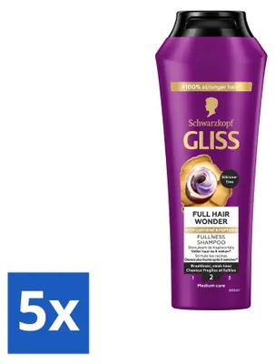 Imagen del producto de 5 champús Gliss Full Hair Wonder, 250 ml cada uno, pack económico de 5 unidades