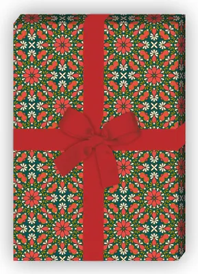 Produktbild von Rotes florales Geschenkpapier mit Kaleidoskop Blumen - G11517, 32 x 48cm