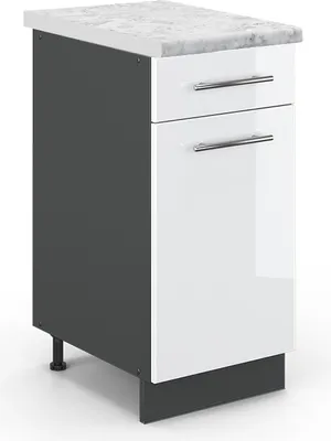 Produktbild von Küchenunterschrank Vicco Fame-Line Weiß Hochglanz 40 cm , AP Marmor, Model 45915
