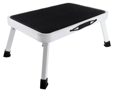 Immagine prodotto di Scalino pieghevole - Sgabello pieghevole a un gradino - Extra largo - Acciaio resistente per carichi pesanti (150 kg) - Tappetino antiscivolo - Portatile, ideale per cucina, casa e giardino