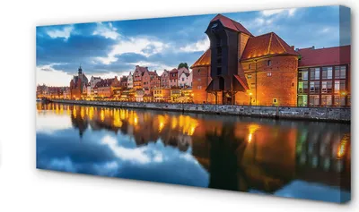 Produktbild von Leinwandbild 120x60 Wandkunst Danzig Fluss Gebäude