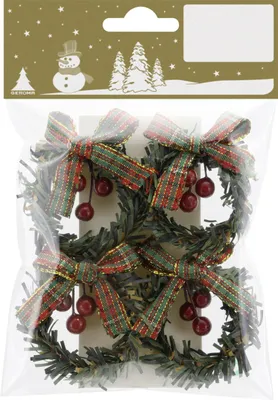 Produktbild von Weihnachtsdeko Kränze aus Kunststoff 5,5 x 4,5 cm grün - 4 Stück