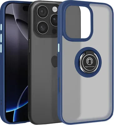 Image de Avizar, coque pour Apple iPhone 16 Pro Max avec anneau métallique et support pour caméra, bleu nuit