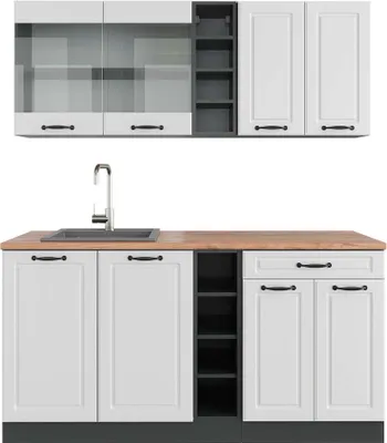 Zdjęcie produktu dla Pojedyncza kuchnia Vicco R-Line Biały dworek/antracyt 160 cm , BP Dąb, Model 43055