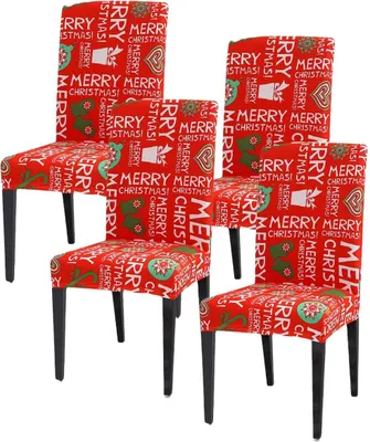 Image de 4 housses de chaise de Noël rouges - Décoration de Noël