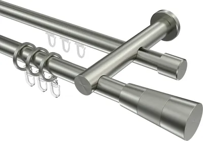 Produktbild von Interdeco Rundrohr-Innenlaufstange / Gardinenstange (Kombination) Edelstahl-Optik, Typ Platon Tanara (Konus Bicolor), 20 mm Ø 2-läufig, 100 cm