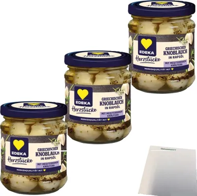 Produktbild von Edeka Knoblauch in Kräutermarinade 3er Pack (3x185g Glas) + usy Block