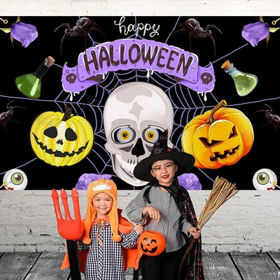 Produktbild von Außendekoration Halloween Horror Kürbis Schädel Festival Atmosphäre Dekoration Hängende Flagge 180 × 110CM