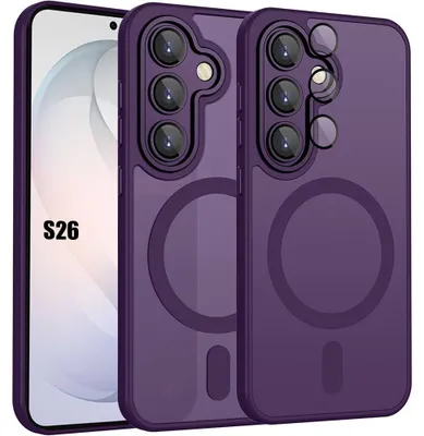 Image de Coque pour Samsung Galaxy S26, Protection Antichoc Hybride avec Anneau Magnétique et Vitre Caméra - Violet