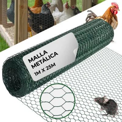 Imagen del producto de Malla hexagonal Strend Pro GARDEN HEX, recubierta de PVC, 1000/16/0,9 mm, verde RAL 6005, rollo de 25 m