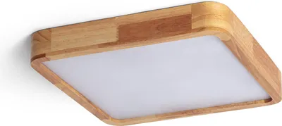 A square LED ceiling light with a wooden frame is shown against a white background.