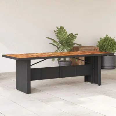 Image de Table de jardin avec plateau en bois noir 240x90x75 cm Poly rotin