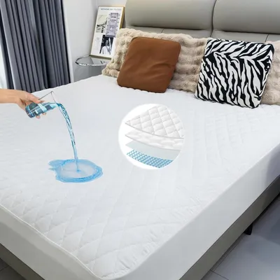 Zdjęcie produktu dla Ochraniacz na materac 180x200 cm, wodoodporny, oddychający, zapewniający ochronę przed wilgocią, biały, nadający się do prania