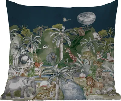 Produktbild von MuchoWow® Outdoor Kissen - Kinder - Dschungel - Natur - Tiere - Pflanzen - 50x50 cm - Wetterfest - Lounge Kissen - Komfortabel - Kissen mit Bild