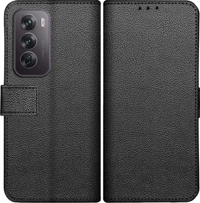 Image de Cazy Coque compatible avec Oppo Reno12 Pro Coque avec Porte-cartes - Bookcase Classic - Noir