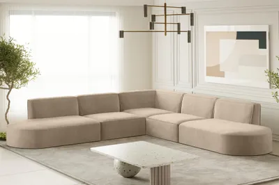 Produktbild von Ecksofa Designersofa PALMA in Stoff Noel Beige Seite Universal