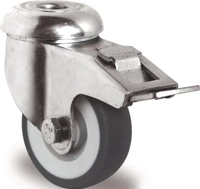 Produktbild von Lenkrolle mit Totalfeststeller Rad- 50 mm Tragfhigkeit 50 kg mit Rckenloch 11 mm Gleitlager Gummi
