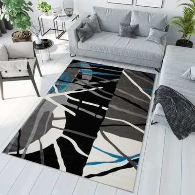 Produktbild von Teppich Wohnzimmer Schlafzimmer Kurzflor Modern Design Grau Schwarz Blau Meliert  120 x 170 cm