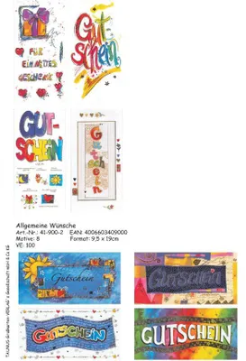 Produktbild von Gutscheinkarten - 100 Stück - 8 Motive