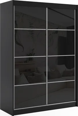 Produktbild von ALTDECOR Kleiderschrank mit Lacobel-Schiebetüren, kugelgelagerte Führungsschienen und Aluminium-Leisten - VIVONA - mit LED-Beleuchtung und Fernbedienung - 150 cm - Schwarz