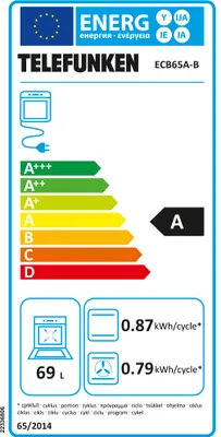 Produktbild von Telefunken ECB65A-B Einbaubackofen, 65 Liter, 10 Betriebsarten, Autark, Dampfreinigung, 2-fach Verglasung, Umluft, 60 cm