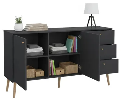 Produktbild von Kommode Erina, Wohnzimmerbuffet, Wohnzimmer-Sideboard, Moderne Küchen-Speisekammer, 147x39 h82 cm, Grau