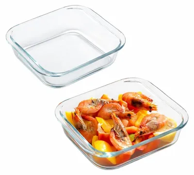 Obrázek produktu pro Sada dvou skleněných zapékacích forem, objem 0,8 l, obdélníkový tvar, vyrobené z borosilikátového skla, odolné vůči teplu až do 400 °C, rozměry 20 x 17 x 4,5 cm