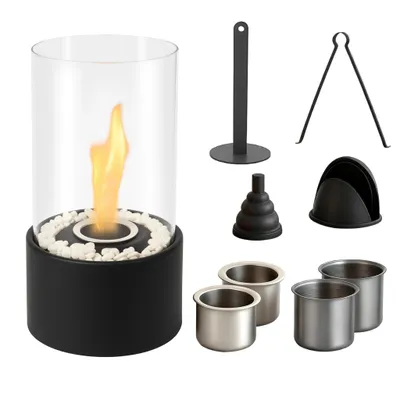 Zdjęcie produktu dla Kominek stołowy ZMH Ethanol Table Fire Bioethanol Okrągły kominek ze stali nierdzewnej do wnętrz, na zewnątrz, z czarnego szkła, do salonu, na balkon, bezdymny i bezwonny