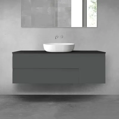 Immagine prodotto di Set di mobili da bagno OLTENS, composto da 3 elementi: due mobili sottolavabo con 3 cassetti ciascuno e una consolle da 140 x 48,6 cm
