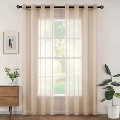 Zdjęcie produktu dla Zestaw 2 półprzezroczystych zasłon z oczkami - beżowe, 140x215 cm