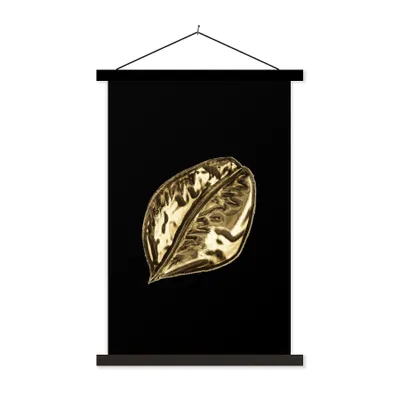 Produktbild von MuchoWow® Textilposter Blatt - Schwarz und Gold - Pflanze 60x90 cm mit schwarzem Rahmen - Poster Wohnzimmer