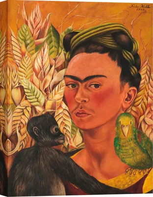 Zdjęcie produktu dla Wydruk na płótnie - Frida Kahlo - Autoportret z małpą i papugą, 1942 - 70x50 cm