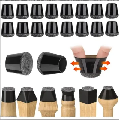 Produktbild von 32-teiliger Stuhlbeinschutz, kleine schwarze Silikon-Bodenschoner mit Filzgleitern für Hartholz- und Fliesenböden, geräuschlos (14-18 mm)