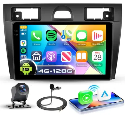 Obrázok produktu pre Android autorádio 15 pre Ford Fiesta Mk5 (modelové roky 2002-2008), 9-palcový HD dotykový displej s bezdrôtovým systémom Carplay