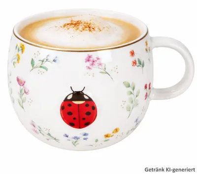 Obrázek produktu pro Hrnky Fancy Garden s motivem berušky, 350 ml, porcelánové, s květinovým vzorem, na čaj nebo kakao