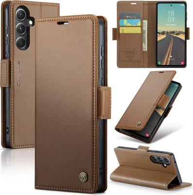 Produktbild von Galaxy S23 FE Hülle, Leder Brieftasche Kartenfach Schutzhülle mit Standfunktion für Samsung Galaxy S23 FE Braun