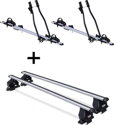 Image de 2x porte-vélos SAGITTAR + barres de toit VDP en acier compatibles avec Dacia Sandero 5 portes à partir de 2008