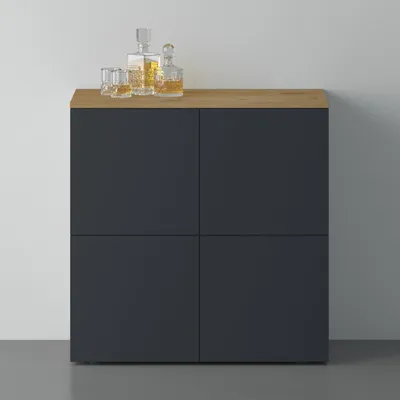 Immagine prodotto di doporro Mobile Organizzatore Credenza Buffet in Legno con 4 Ante Push-to-Open e Soft-Close per Soggiorno, Sala da Pranzo o Ingresso, 76x36,4x76 cm Marrone chiaro e Antracite opaco Schrank04