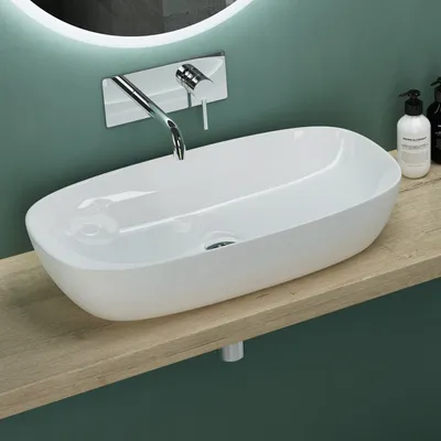 Produktbild von Mai & Mai Waschbecken Aufsatzwaschbecken Waschschale Waschbecken aus Keramik Weiß mit Nano-Beschichtung/Lotus-Effekt BTH: 70x37x13,5cm Brüssel104