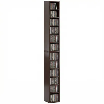 Produktbild von 2-teiliges S?ulenregal, CD-/DVD-Aufbewahrungsschrank, 12 F?cher, 21 x 22,5 x 88,5 cm, Kapazit?t fš¹r 204 CDs, braun