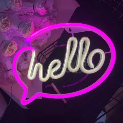 Produktbild von Hello Leuchtreklame LED Neonlicht USB Batteriebetrieben Nachtlicht für Wand Zimmer Spielzimmer Bar Party Dekoration