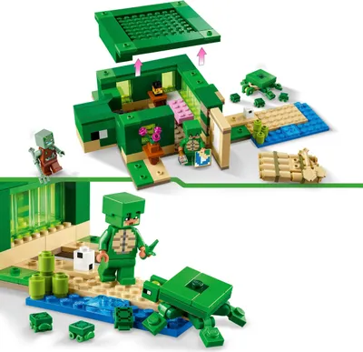Produktbild von LEGO Minecraft Das Schildkrötenstrandhaus, Spielzeug-Haus mit Zubehör für Mädchen und Jungen ab 8 Jahren, Set mit Tieren und Figuren aus dem Videospiel, Geschenk für Gamer 21254
