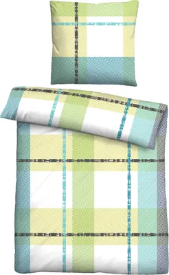 Produktbild von Mikrofaser-Bettwäsche - Grün - Blau - Weiß - 135 x 200 cm - mit Reißverschluss
