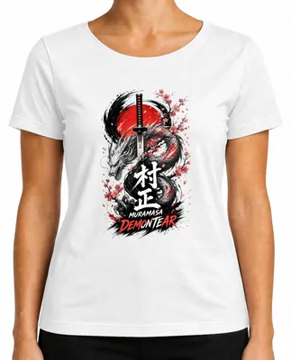 Imagen del producto de Camiseta para mujer, diseño Muramasa Demontear Japan Drache Katana Samurai Sakura, color blanco, talla L