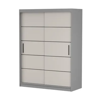 Produktbild von Schwebetürenschrank Kleiderschrank Schrank Schlafzimmerschrank Vista 06 K Grau/Kaschmir mit schwarzen Zierleisten ohne Spiegel 150 cm
