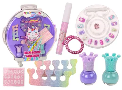 Immagine prodotto di Set di cosmetici in valigetta per unghie e trucco, valigetta viola, 9 pezzi