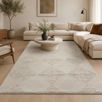 Produktbild von Kurzflor Teppich Boho 3D Hoch-Tief-Effekt – Teppich Wohnzimmer & Schlafzimmer