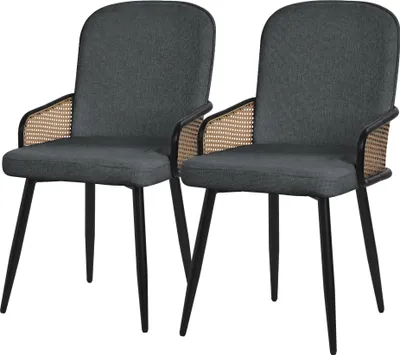 Immagine prodotto di ML-Design set di 2 sedie da cucina in tessuto antracite con braccioli in rattan Sedie imbottite con gambe in metallo Poltrona ergonomica